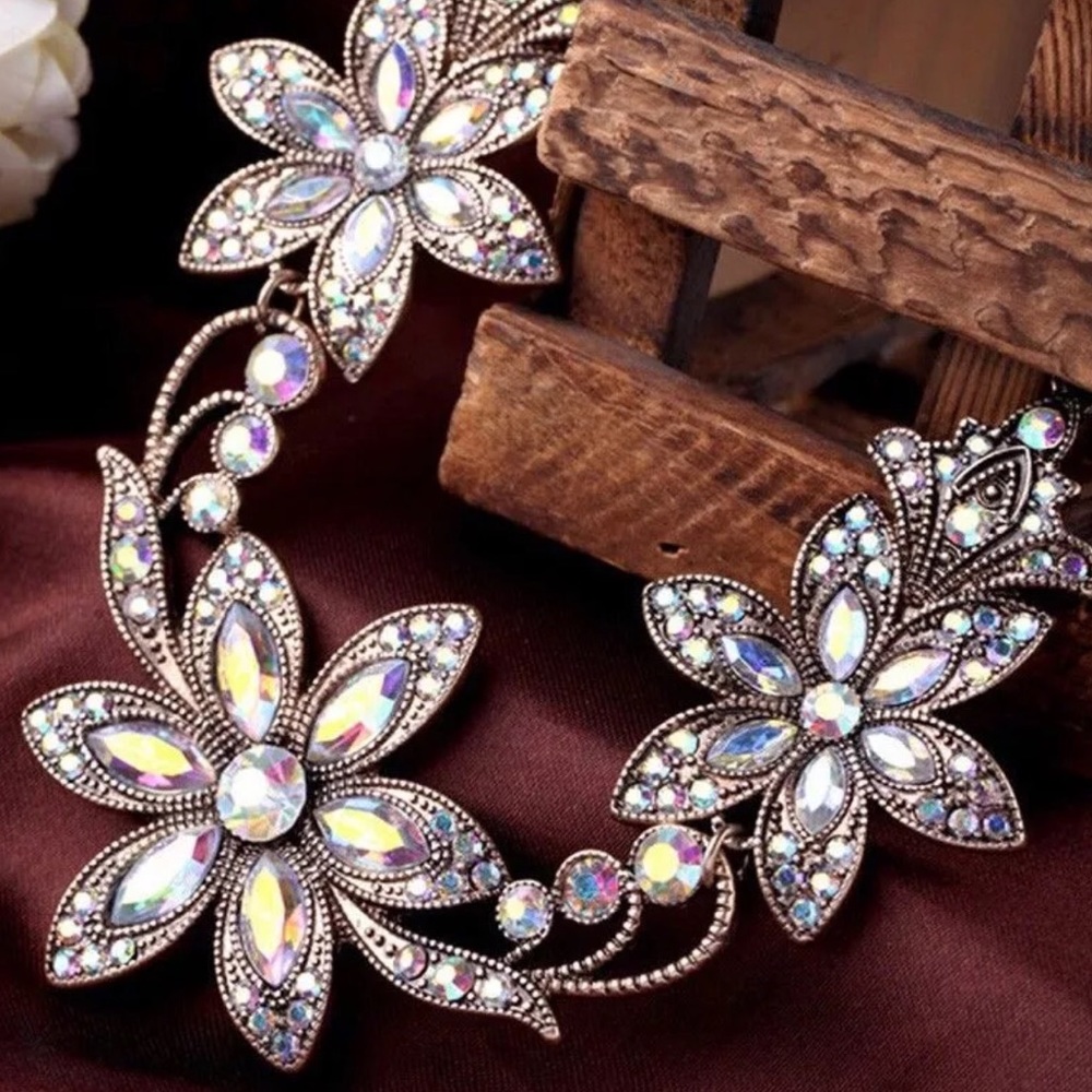 Statement Crystal / Rhinestone Necklace Multicolo… - image 4